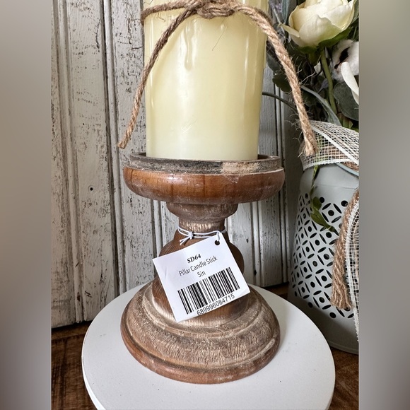 Pair of Rustic Wood Pillar Candle Stick - Picture 5 of 5
